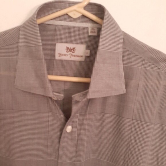 hickey freeman shirt mens l gray black white cotton dress shirt mens large - Picture 3 of 7